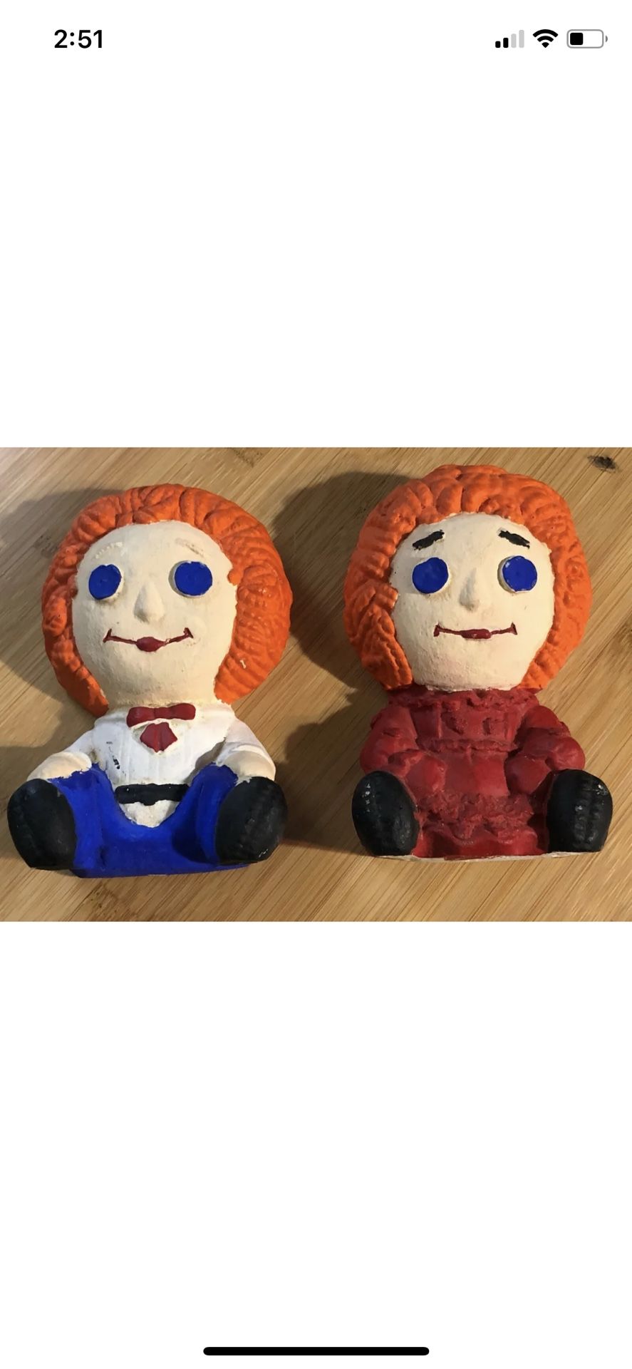 Raggedy Ann And Andy Ceramic Wall Hanging Book Ends 6" Hand Painted