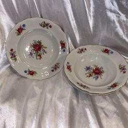 Rare Vintage Favoring-Karolina Meissen Flower Rimmed Soup Bowls