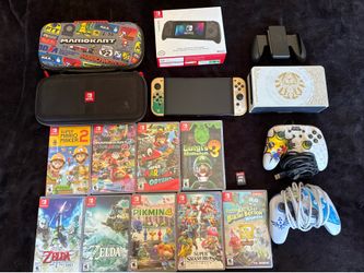 Huge Nintendo Switch OLED Zelda Bundle - 9 Games, Hori Split Pad, Cases