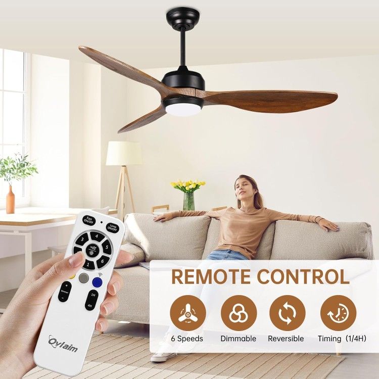 Ovlaim 52 Inch Wood Ceiling Fan with Filters Lights Remote Control