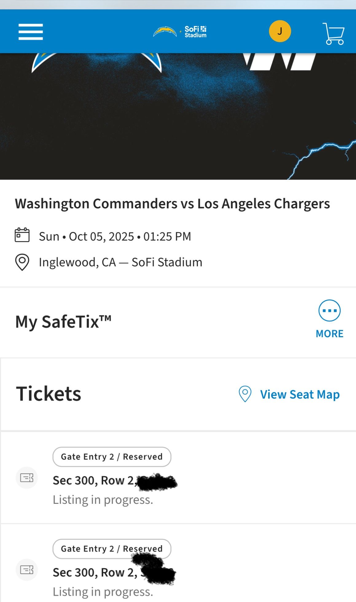 2 Commanders Vs Chargers Tickets Section 300 10/5