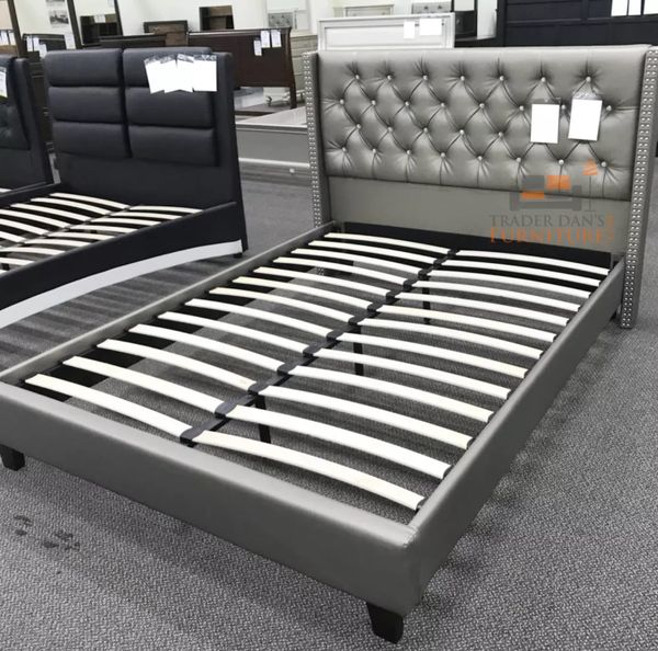 Brand New Silver Leather Queen Size Platform Bed Frame For In Brand New Silver Leather Queen Size Platform Bed Frame