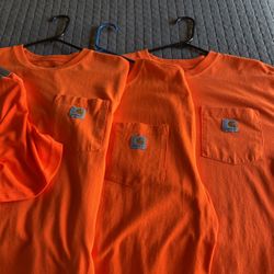 3 Carhartt Short Sleeve Work Shirts And 1 By Jaws Reflector Shirt.
