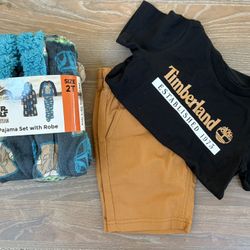 Toddler Boys New Size 2T $20 For All 3 Piece Pjs  Robe + Pj Set & Timberland Outfit 