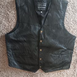 Men's XXL Genuine Black Leather Motorcycle Riding Vest