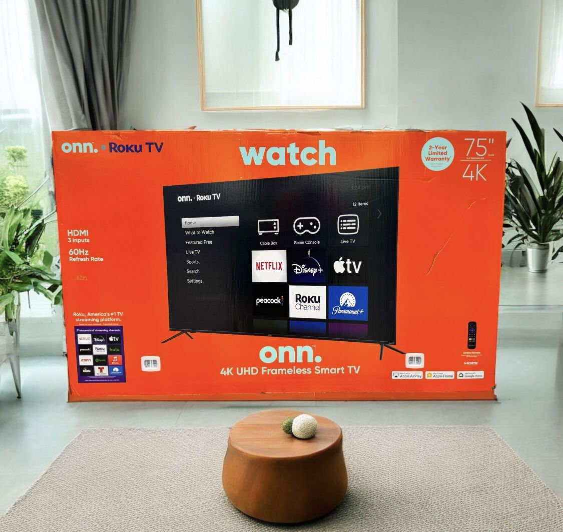 HD320 75” ONN smart 4k Roku led tv floor model