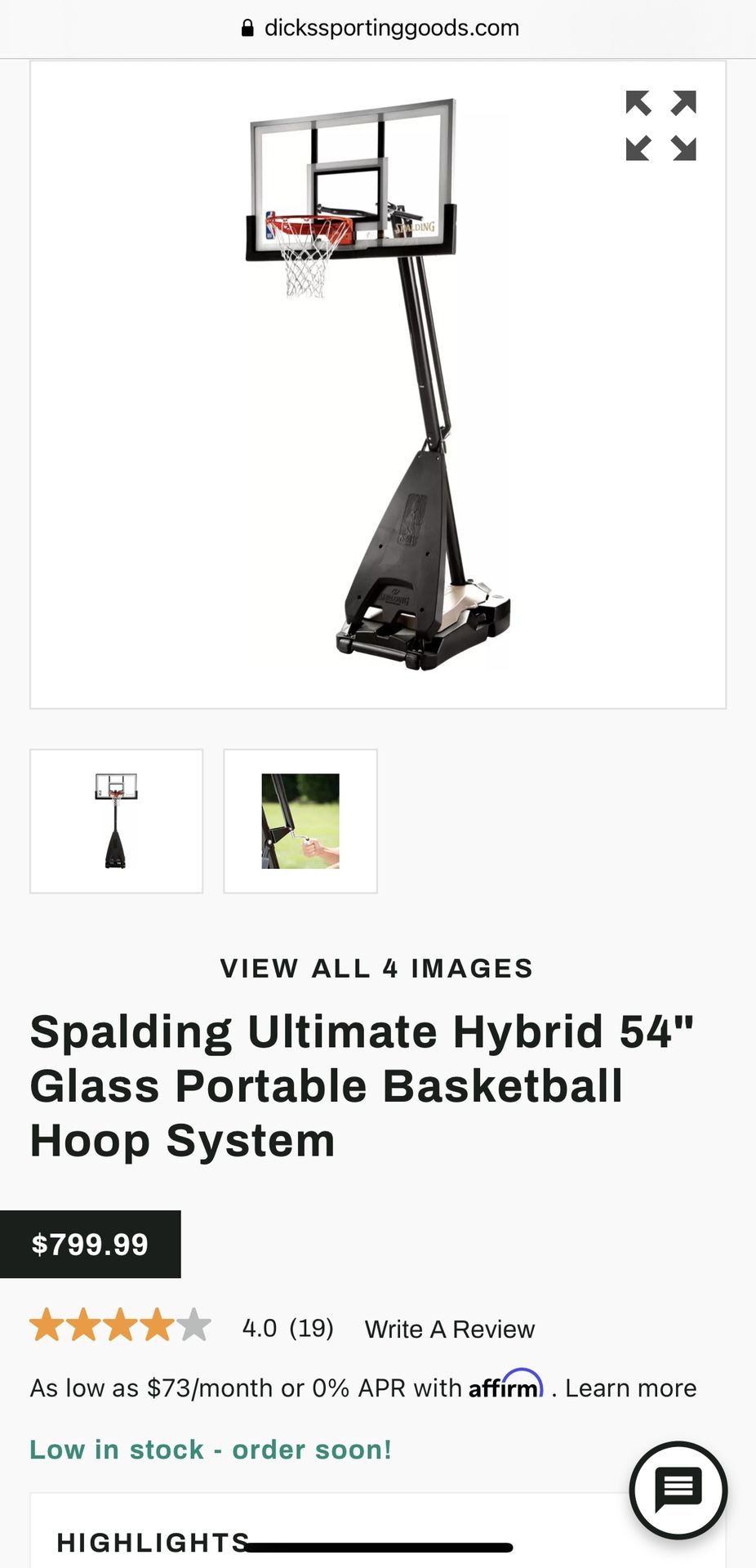 Spalding 54” Portable Basketball Hoop System