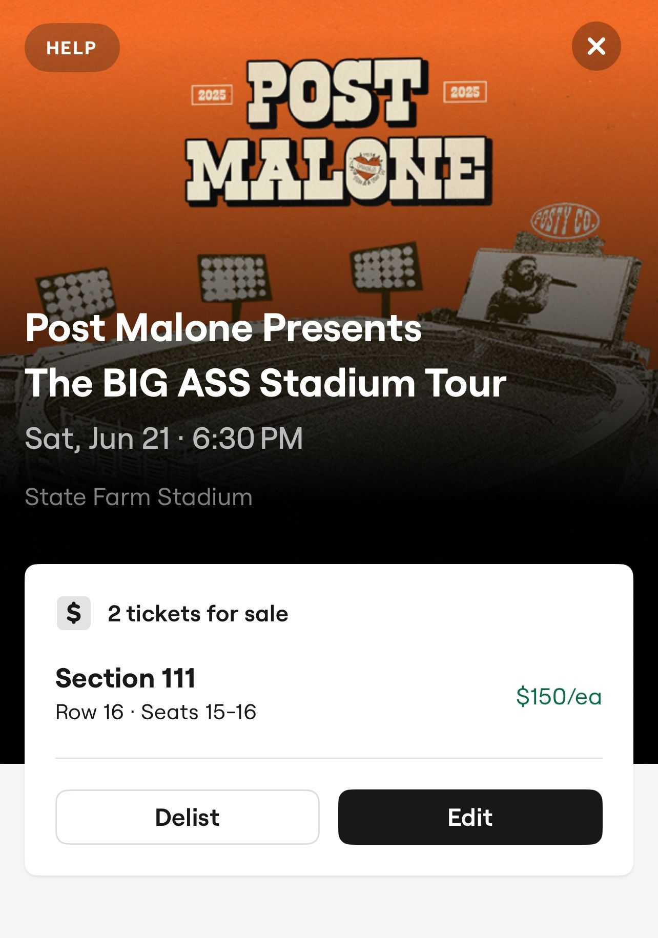 Post Malone Tickets Sec. 111