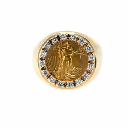 Men’s 14k Yellow Gold 1/10 Oz Gold Eagle Coin with Diamond Halo .80 CTW Ring Size 11 GP3128376