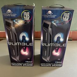 Brand new, sealed pair (2x) of Rumble High Fidelity Wireless Tailgate Speakers from Chukchansi Gold Resort