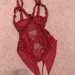 New Small Red Lace Stretchy Bodysuit Lingerie 