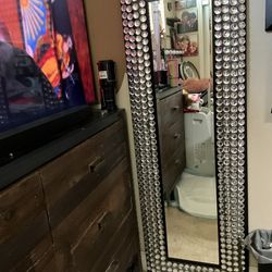 Tall Crystal Mirror Stands Up Or Nail Against Wall 