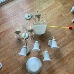 12” Pendent Light, 4 Matching Wall Sconces, 1 Single Sconce And Dome Ceiling Light  