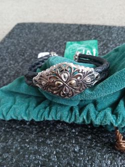 "JAI..John Hardy"..925 Sterling Silver, 14K Gold w/ Braided Leather Bracelet..