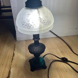 Small Brass Frosted Etched Glass Globe Lamp