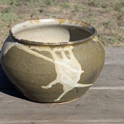 6" Studio Art Pottery Bowl Olive Drip Glaze Terracotta Vessel Signed Artisan