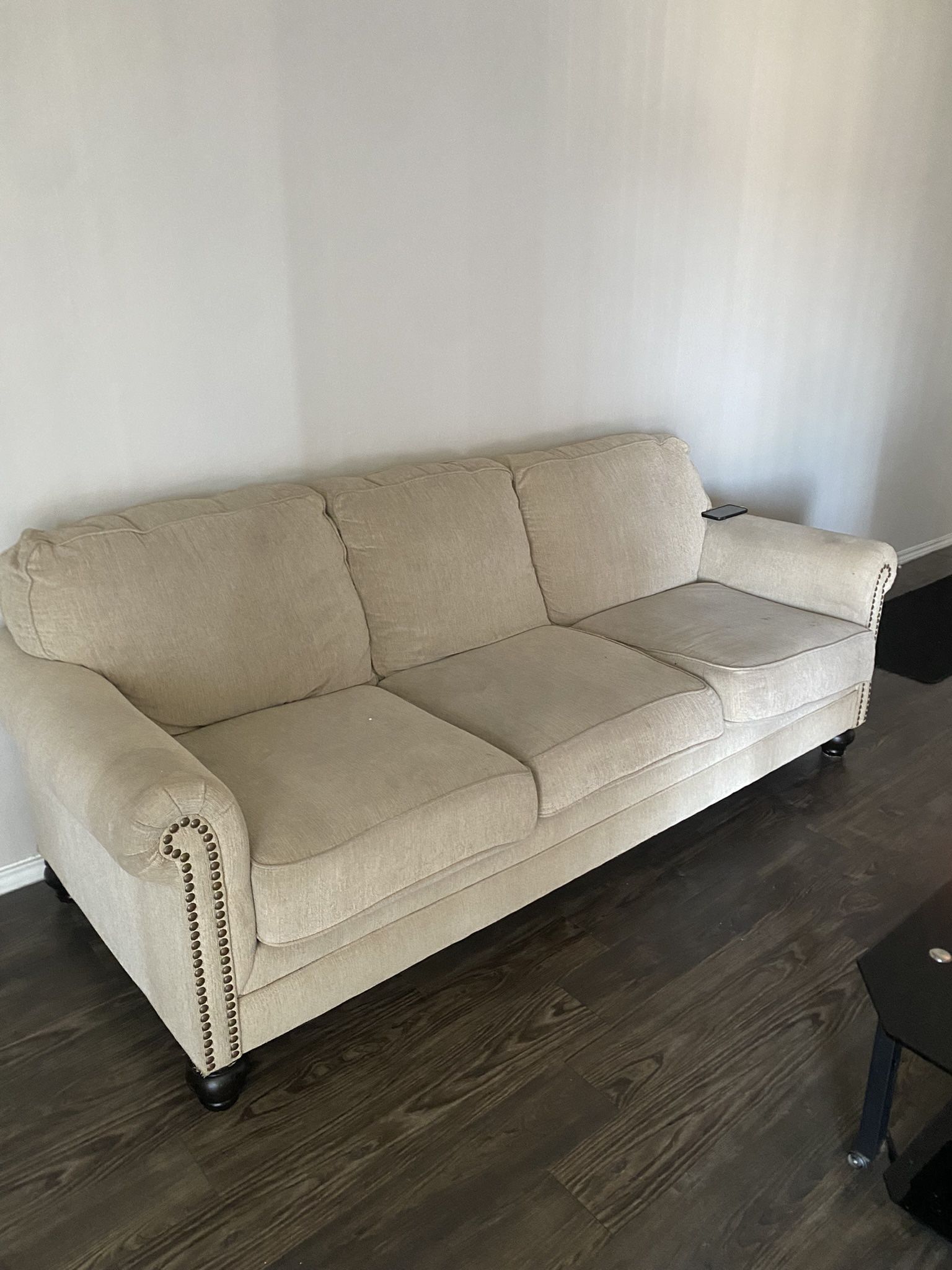 Tan Couch  With Brown Cuffs
