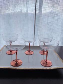 Set of 5 Coupe Glasses with Copper Stems