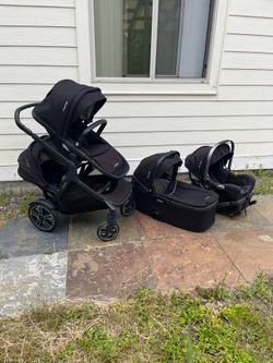 Nuna Demi Grow Double Stroller with car seat and bassinet