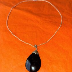 Black Onyx Pendant Solid  Sterling Silver Necklace