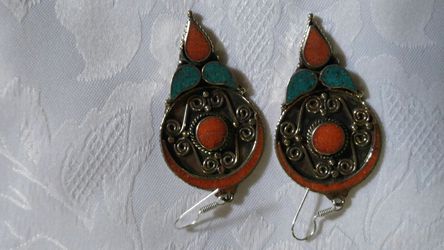 Genuine Turquoise and Coral Sterling Earrings