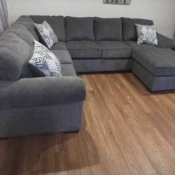 Large Grey Sectional Sofa Couch 