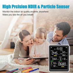 9-in-1 Professional Indoor Air Quality Monitor Indoor Portable PM2.5/PM10/CO2, Temperature, Formaldehyde Detector, Humidity TVOC,Time Display Air Qual