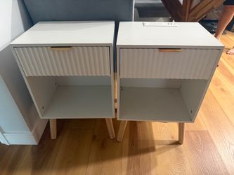 White Side Nightstand Tables Set of Two with Built-In Power Outlets