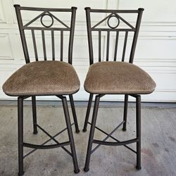 Two Sturdy, Bronze Metal Bar Height Stools 