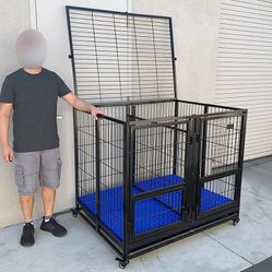 BRAND NEW $280 Large 49” Heavy-Duty Folding Dog Crate 49x38x43” Double-Door Cage Kennel w/ Divider