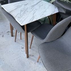 FAUX MARBLE/WOOD DINING SET AND 4 COPLEY DINING CHAIRS