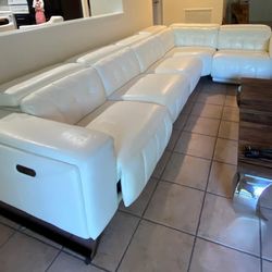 White Leather reclining Sofa