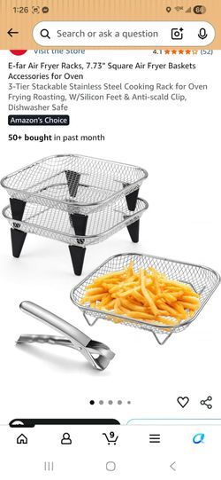 Air Fryer Racks, 7.73" Square Air Fryer Baskets Accessories for Oven
3-Tier Stackable Stainless Steel Cooking Rack for Oven Frying Roasting, W/Silicon