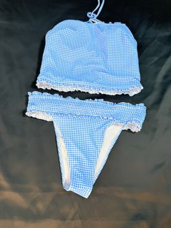 2 pieces Blue Gingham  Swimsuit Set