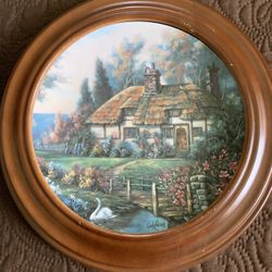 Thomas Kinkade Cottage Plate With Wooden Frame