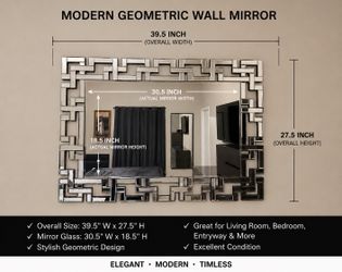 Modern Geometric Wall Mirror – Silver – 39.5” x 27.5” – Excellent Condition