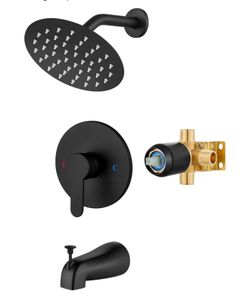 8 inches Rainfall Shower Faucet Set with Tub Spout, Matte Black