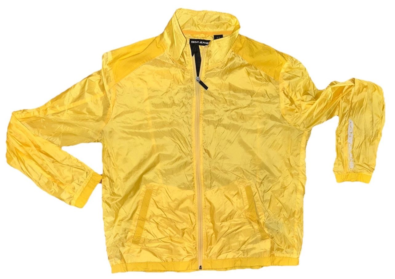 Men’s Vintage Yellow Windbreaker Rain Jacket DKNY Size XL