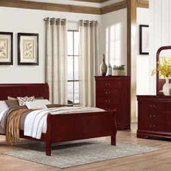 Queen bed Set ( Queen bed+2N/S+CHEST+M/DRESSR+QUEEN MATTRESS SET) Martini Cherry - Free Delivery