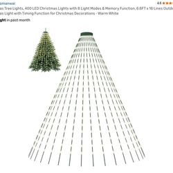 Tomanwai Christmas Tree Lights, 400 LED Christmas Lights with 8 Light Modes & Memory Function, 6.6FT x 16 Lines Outdoor Christmas Light with Timing Fu