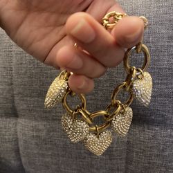 JCrew Gold Crystal Heart Charm Bracelet Brand New