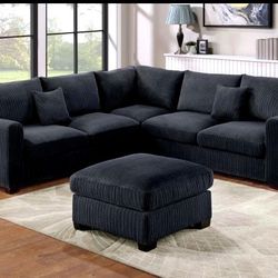 Elegant 4-Pc Corduroy Sectional Sofa With Ottoman ✅ No Tax ✅