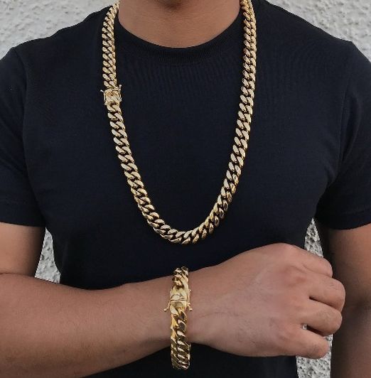 14MM Cuban Set 14K Gold Plated Does Not Loses Color