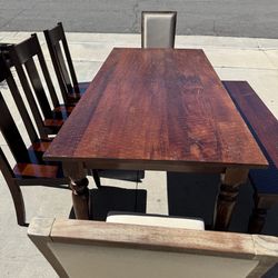 Rustic Dining Table With 5 Chairs and Bench