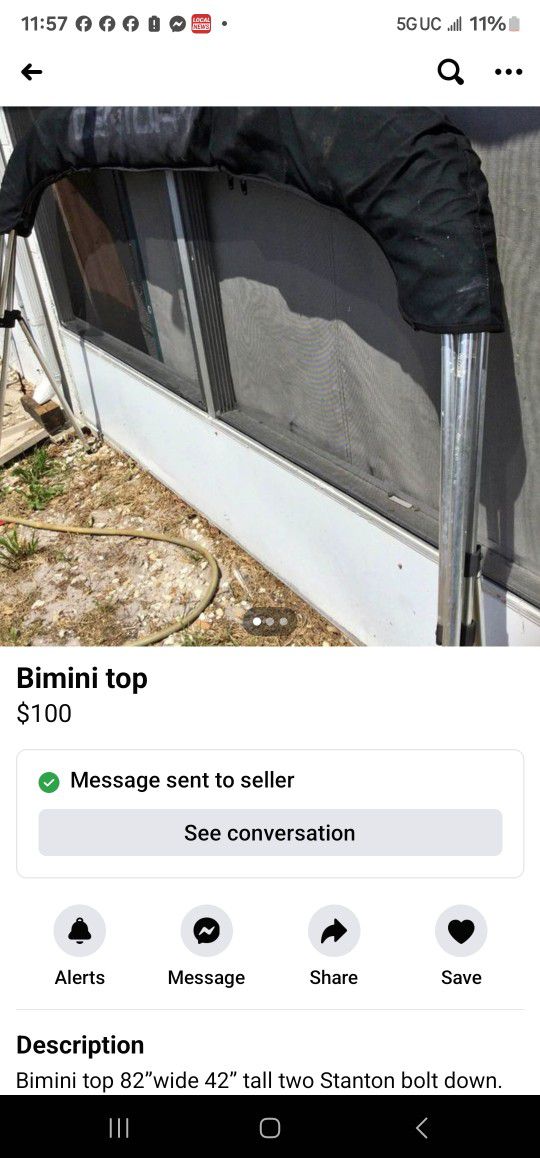 BIMINI  BOAT CANOPY   TOP.     Like New