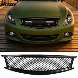 Fits 2010-2015 Infiniti G37 G25 Q40 Sedan Honeycomb Style Front Bumper Upper Grille Replacement Gloss Black ABS
