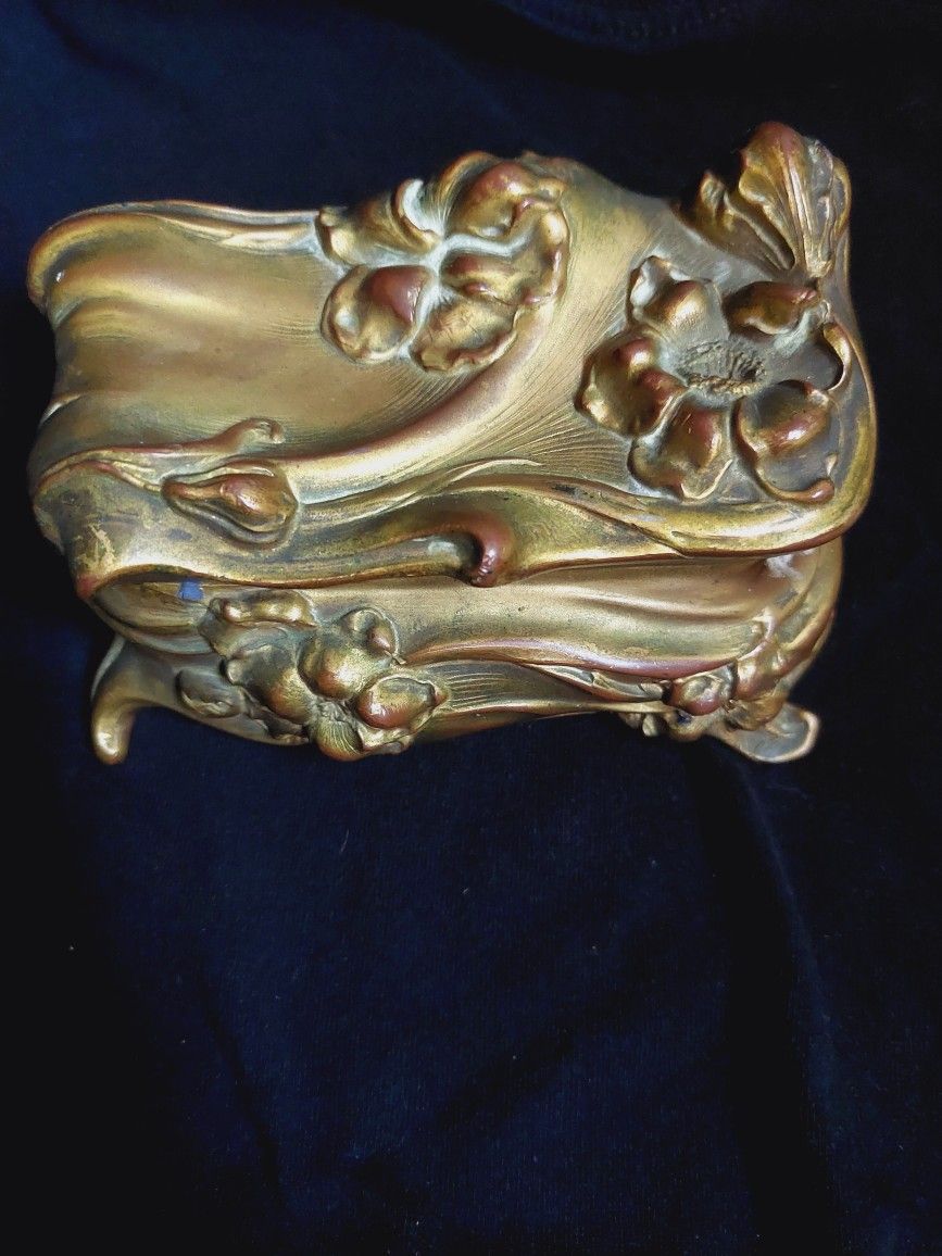 Gold Art Nouveau Metal Jewelty Box Antique