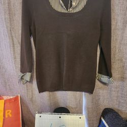 Loft Brown Stripe Layered Shirt Small Petite 