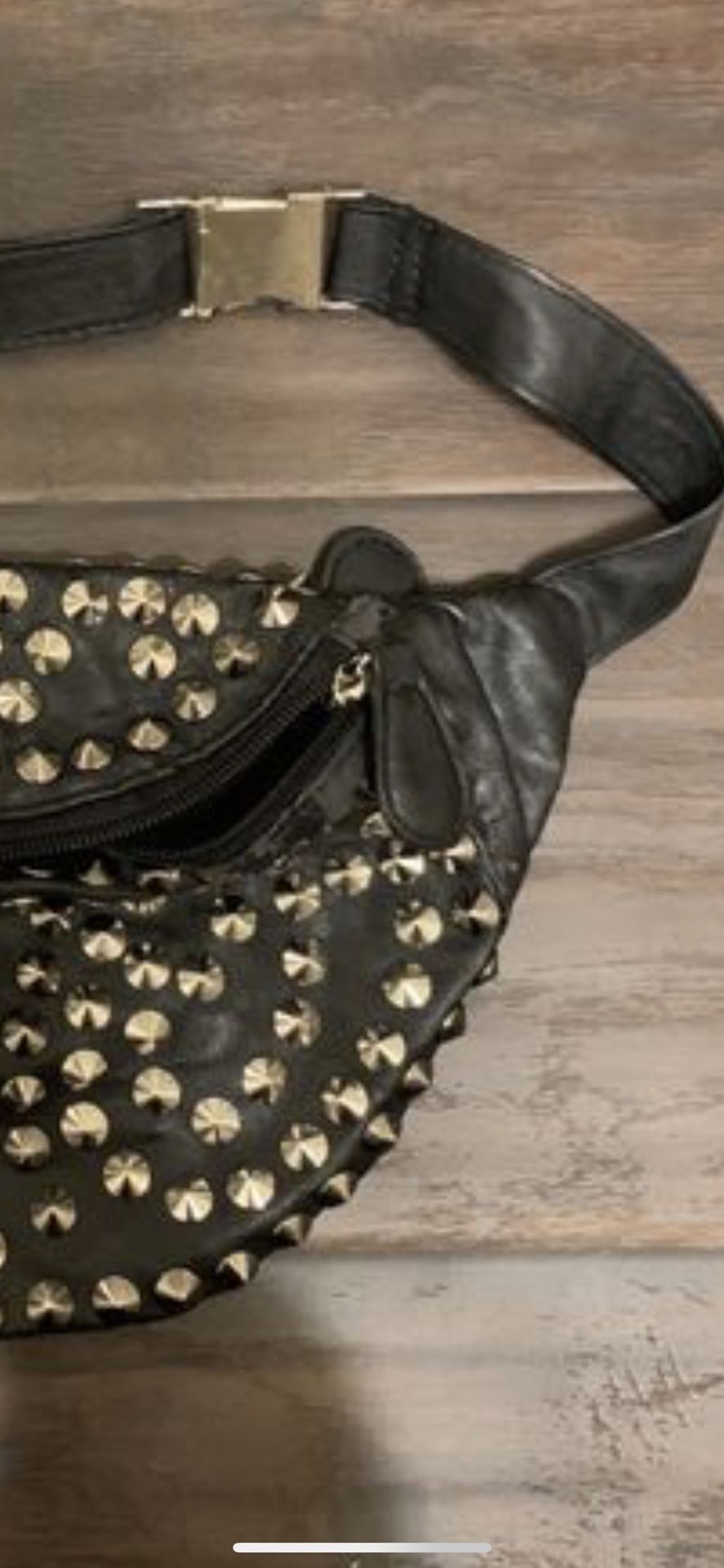 Faux leather studded black leather fanny pack