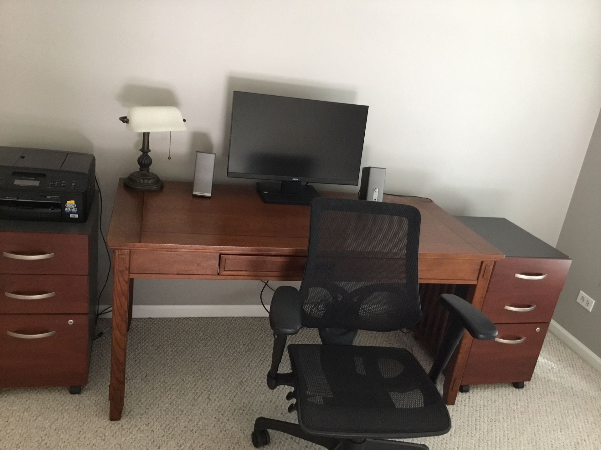 Desk, Chair, Monitor , Bose Speakers , File Cabinets 